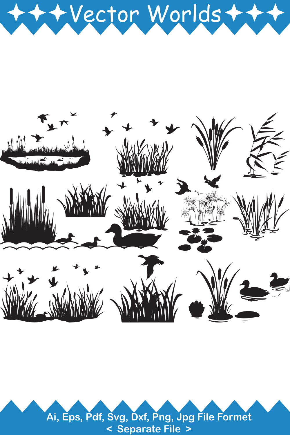 Water Plants Duck SVG Vector Design pinterest preview image.