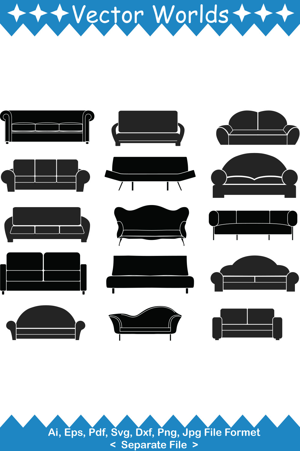 Sofa Set SVG Vector Design pinterest preview image.