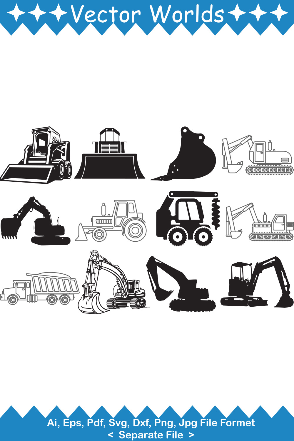 Excavator Bucket SVG Vector Design pinterest preview image.