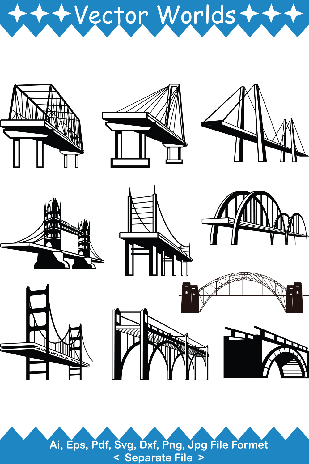 Steel Bridge SVG Vector Design pinterest preview image.