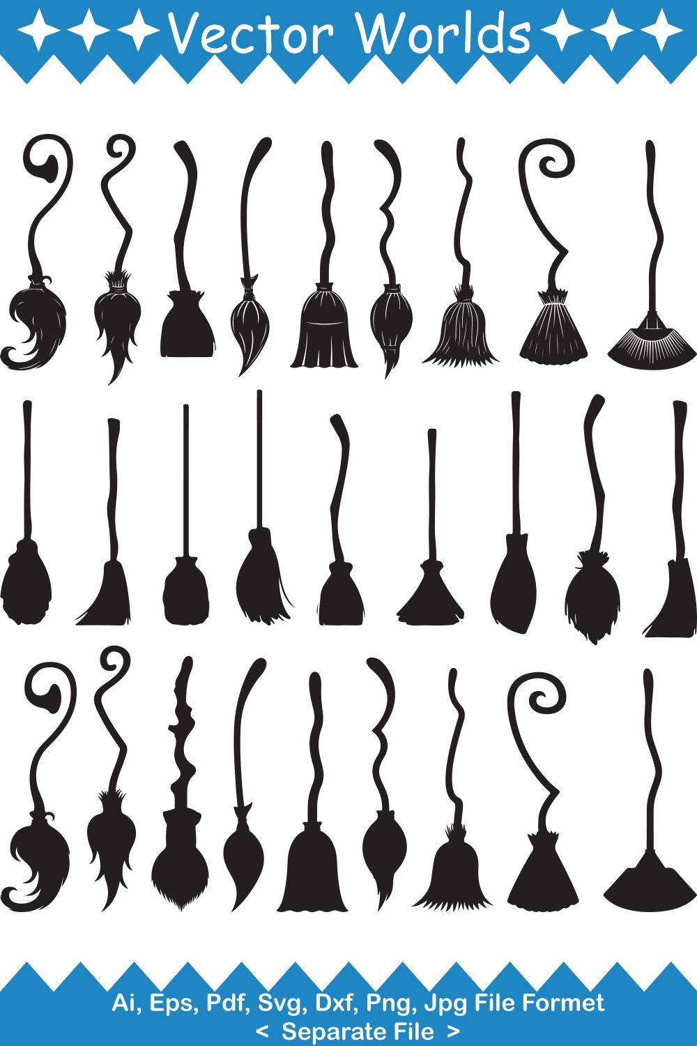 Witch Brooms SVG Vector Design pinterest preview image.