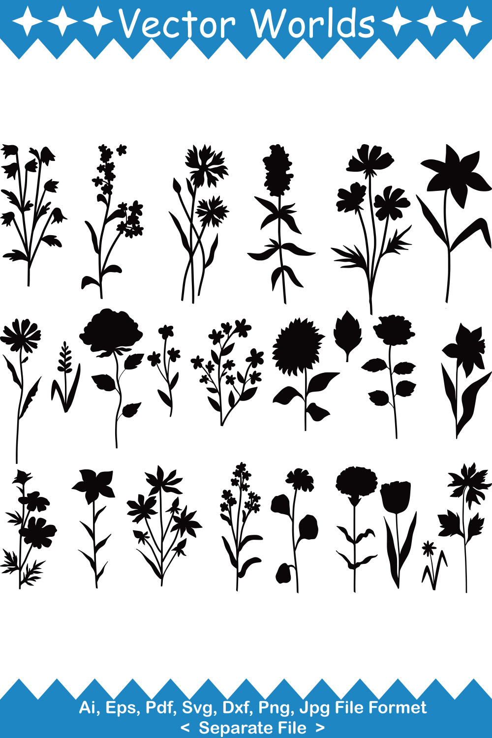 Wild Flower SVG Vector Design pinterest preview image.