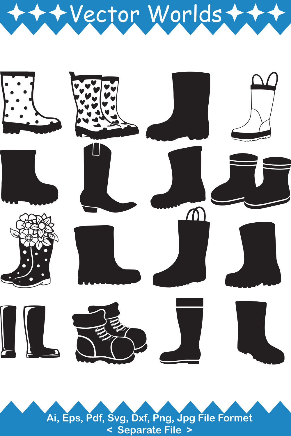 Rain Boots SVG Vector Design pinterest preview image.