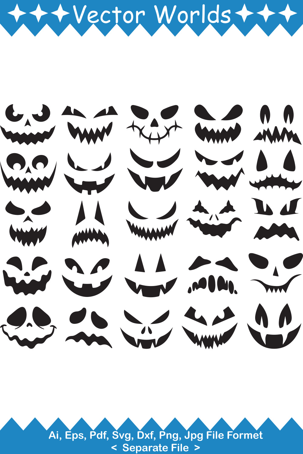 Pumpkin Faces SVG Vector Design pinterest preview image.