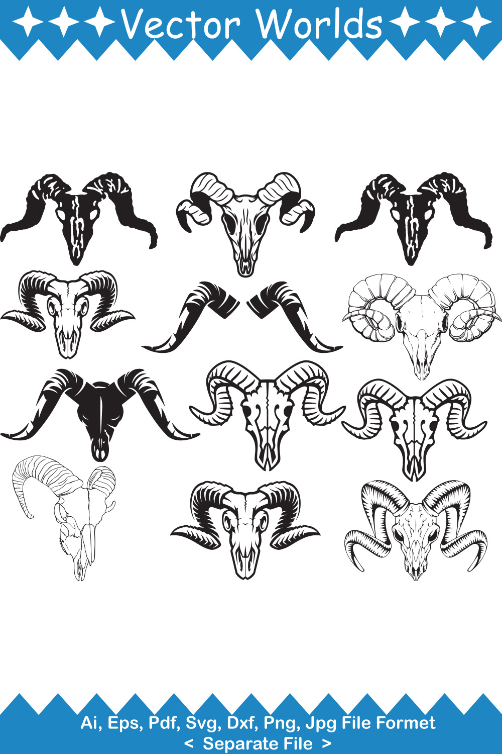 Ram Skull SVG Vector Design pinterest preview image.