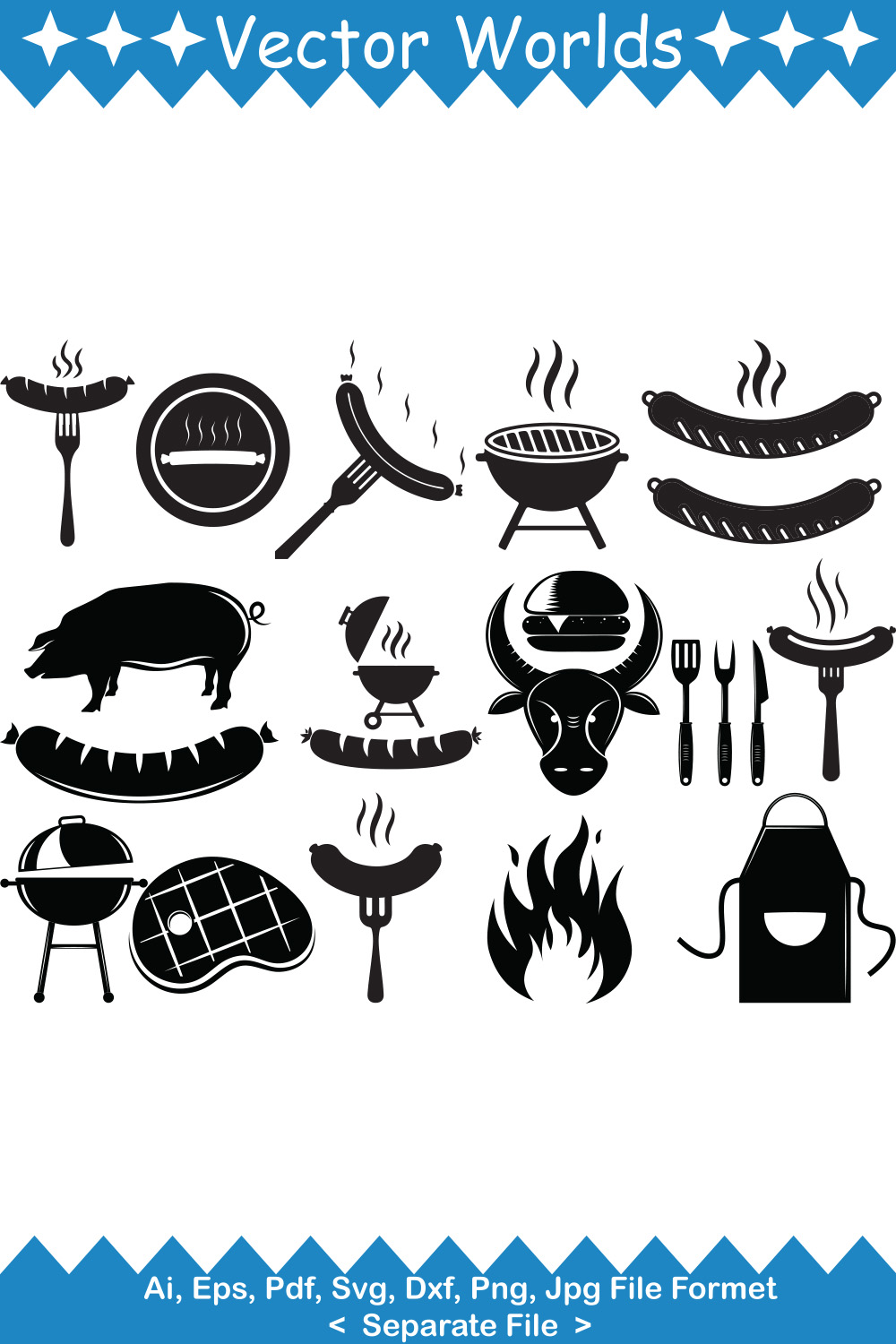 Grilled Sausage SVG Vector Design pinterest preview image.