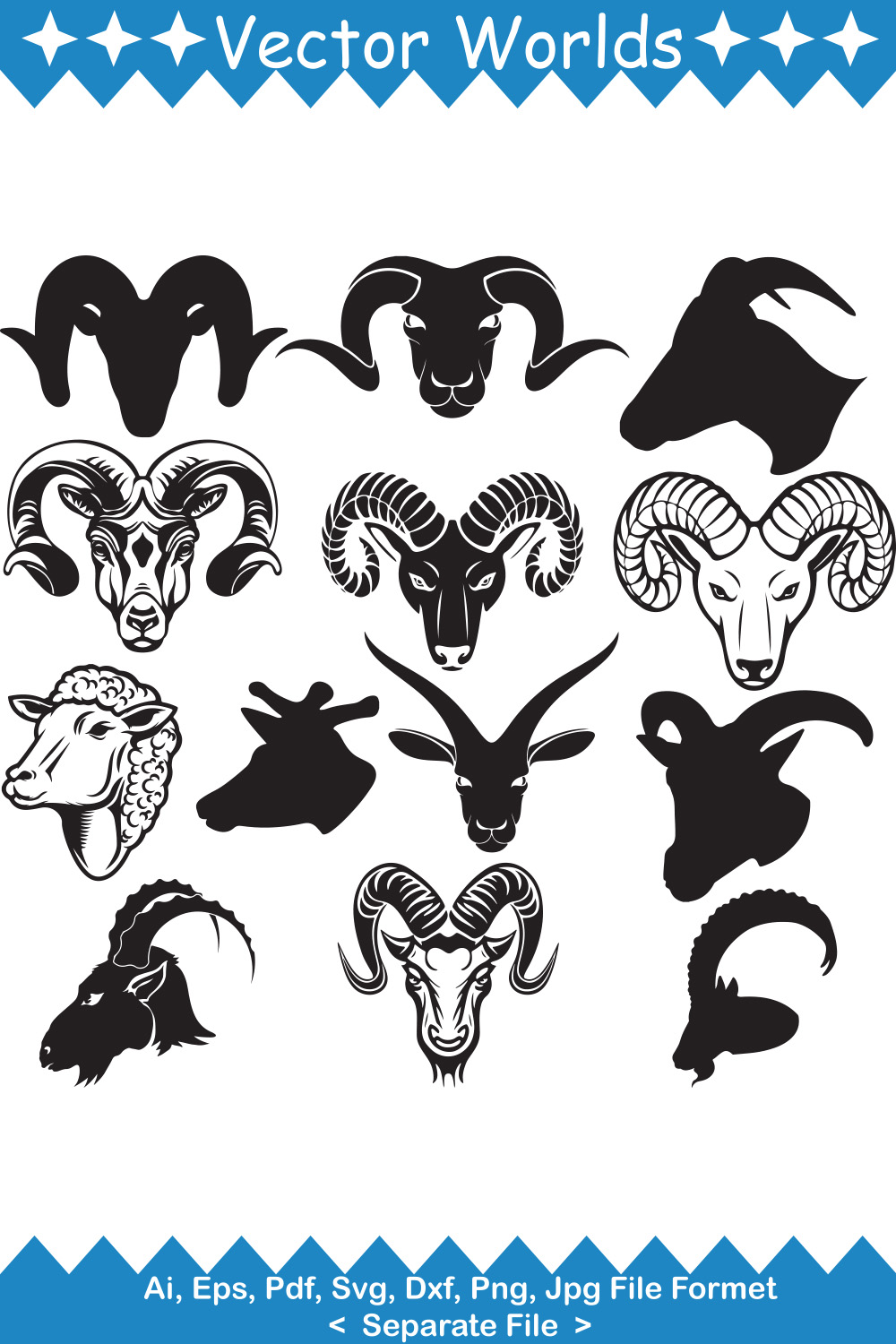 Ram Head SVG Vector Design pinterest preview image.