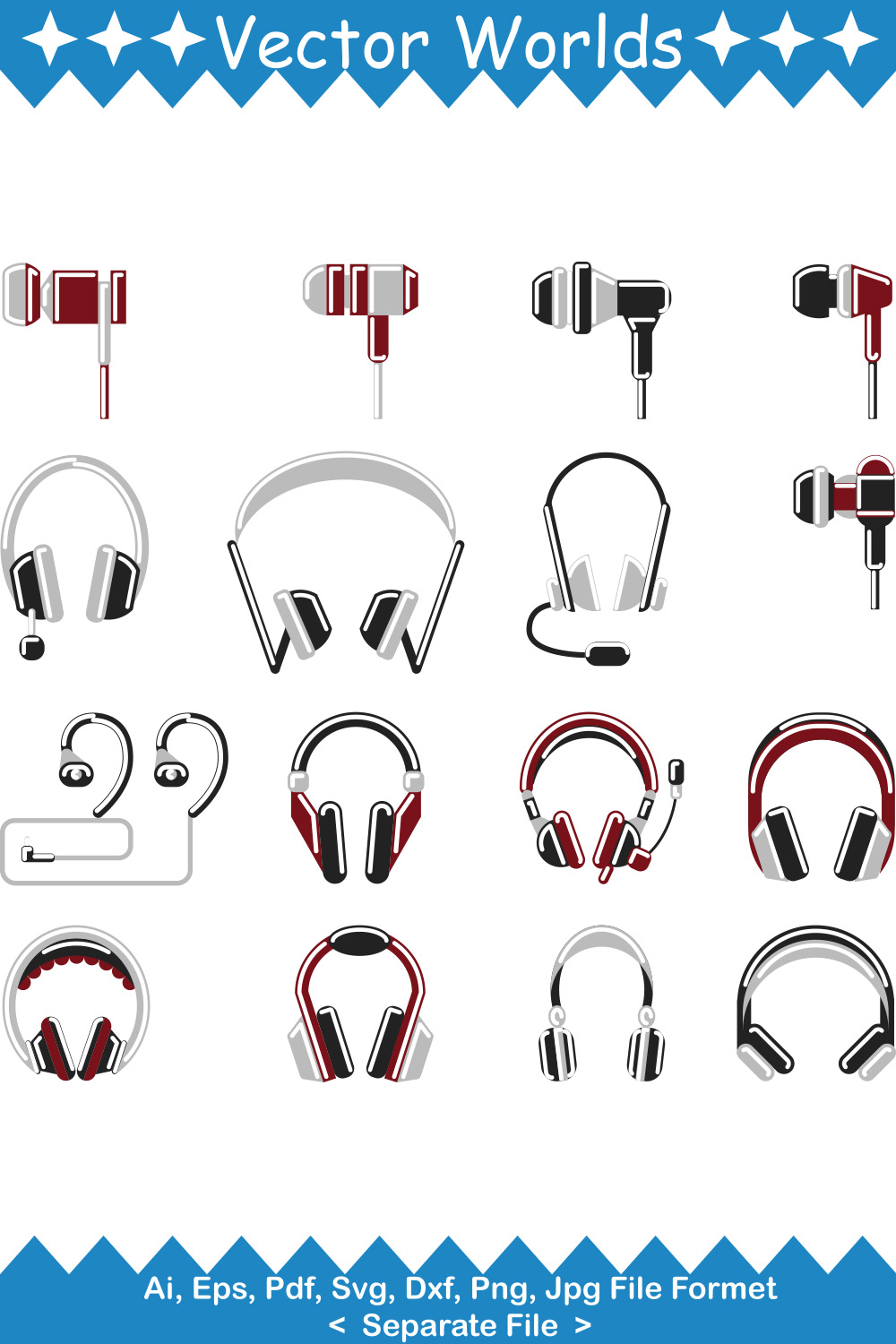 Headphones Wireless SVG Vector Design pinterest preview image.