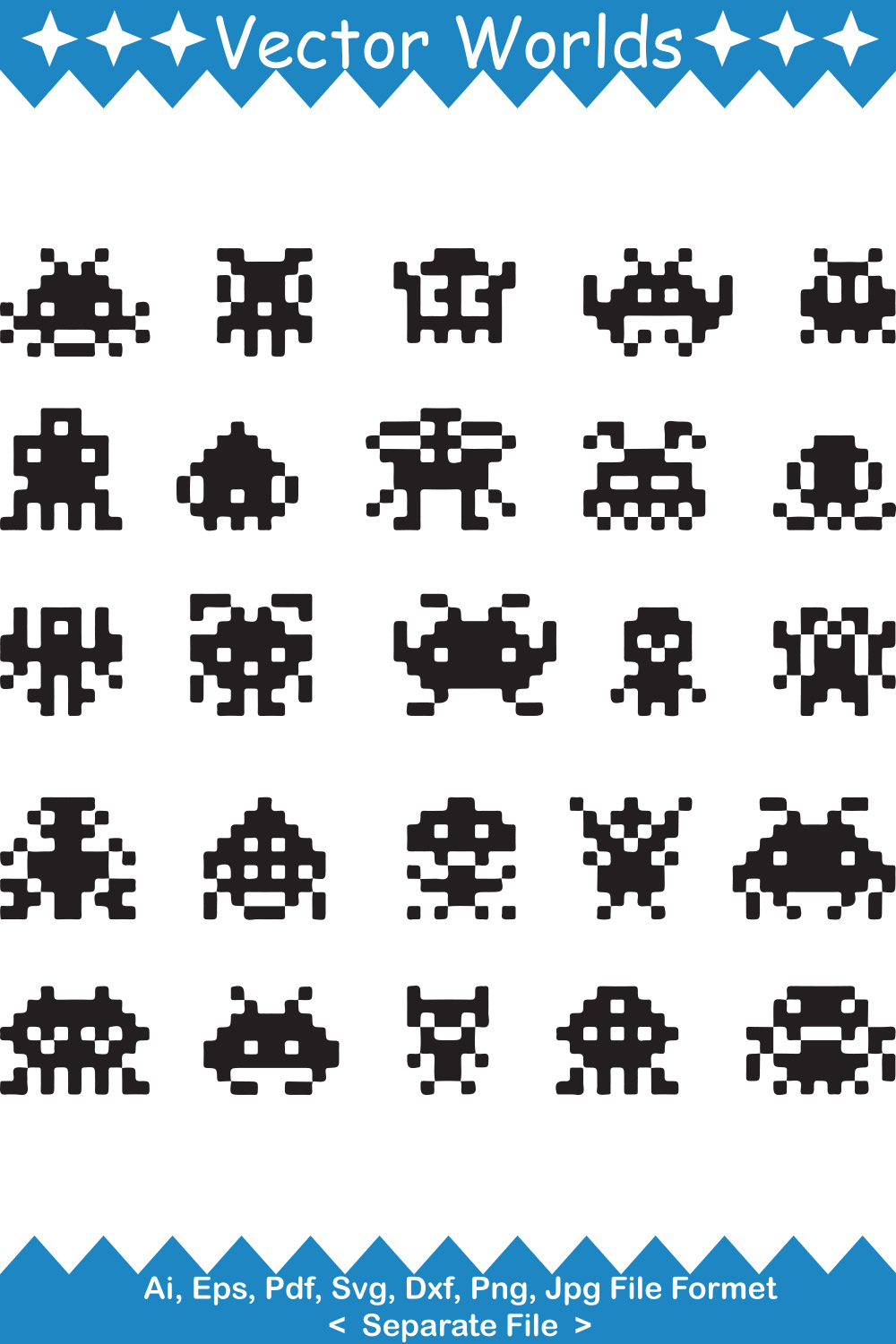 Pixel Alien SVG Vector Design pinterest preview image.