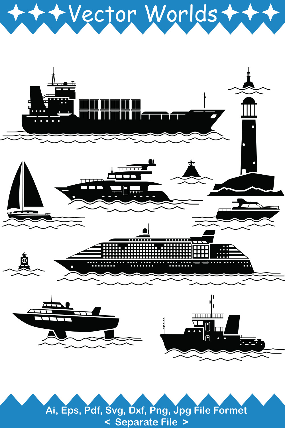 Ship And Boat SVG Vector Design pinterest preview image.