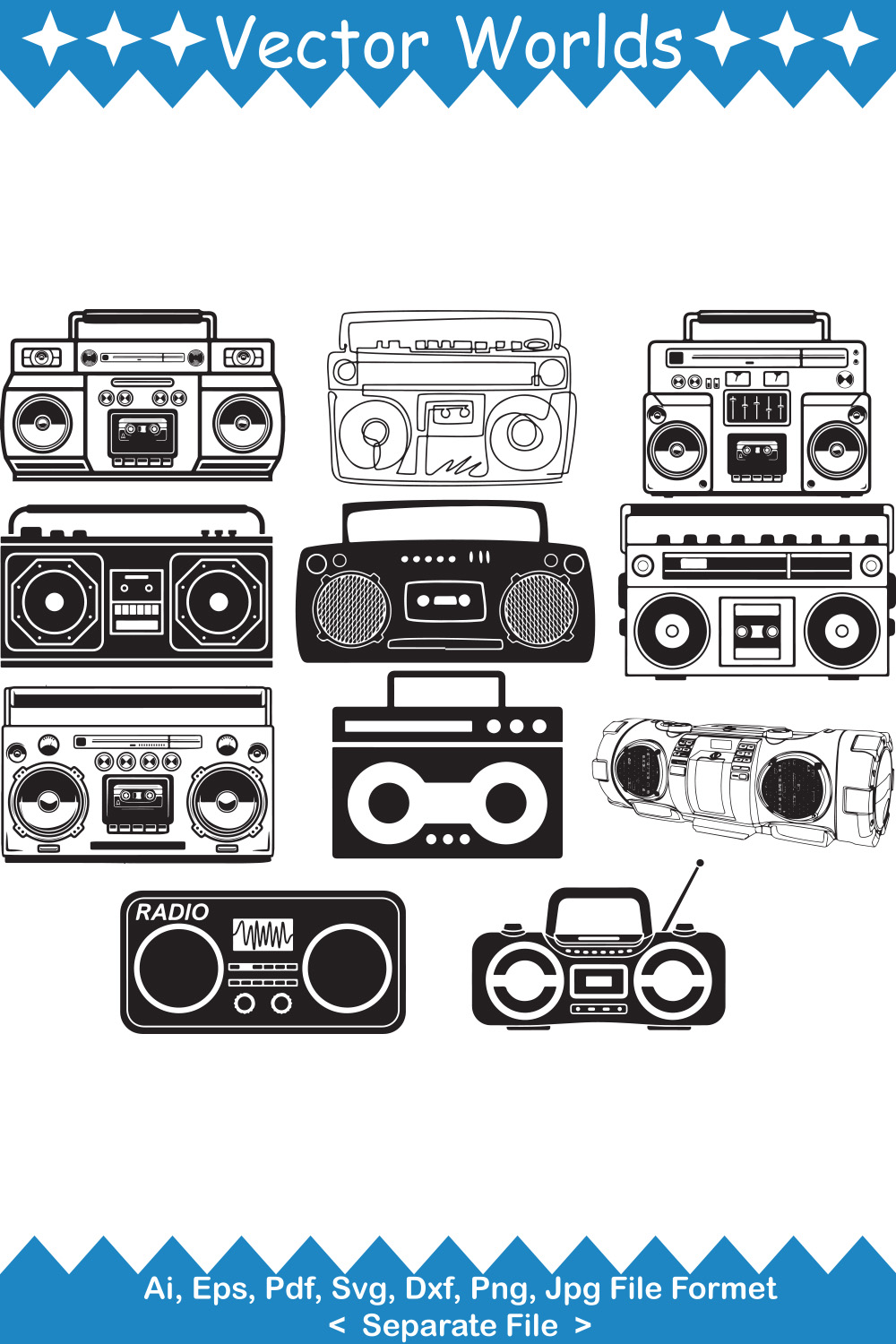 Radio Boombox SVG Vector Design pinterest preview image.