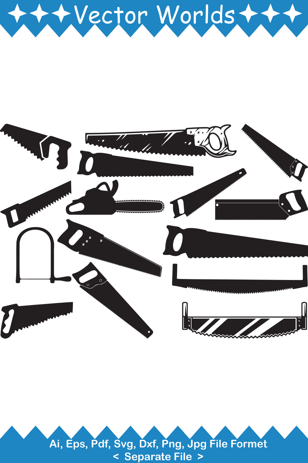 Hand Saw SVG Vector Design pinterest preview image.