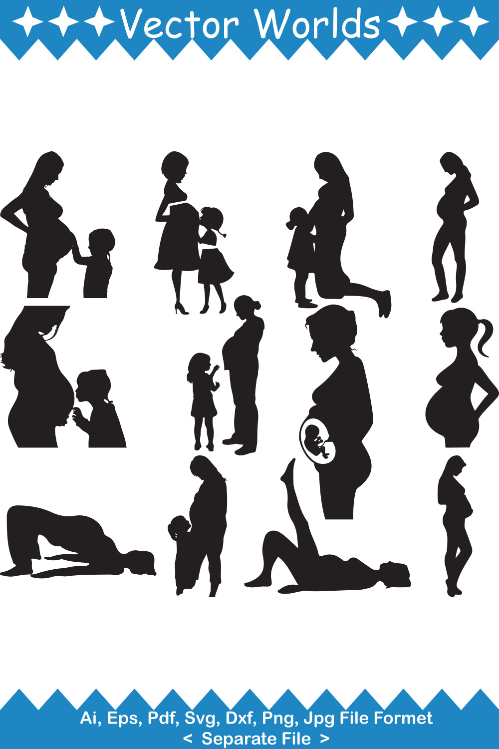 Pregnant Woman With Daughter SVG Vector Design pinterest preview image.