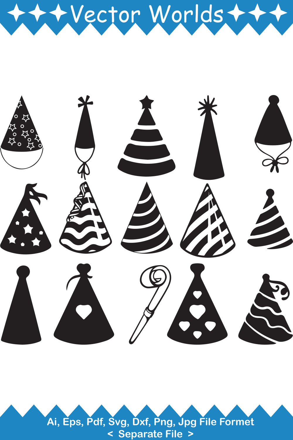 Party Hats SVG Vector Design pinterest preview image.