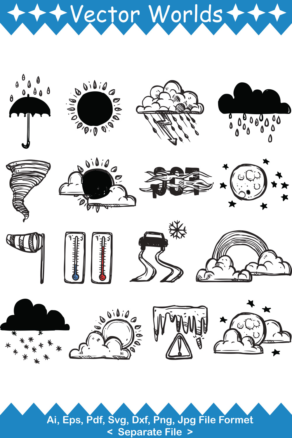 Doodle weather SVG Vector Design pinterest preview image.