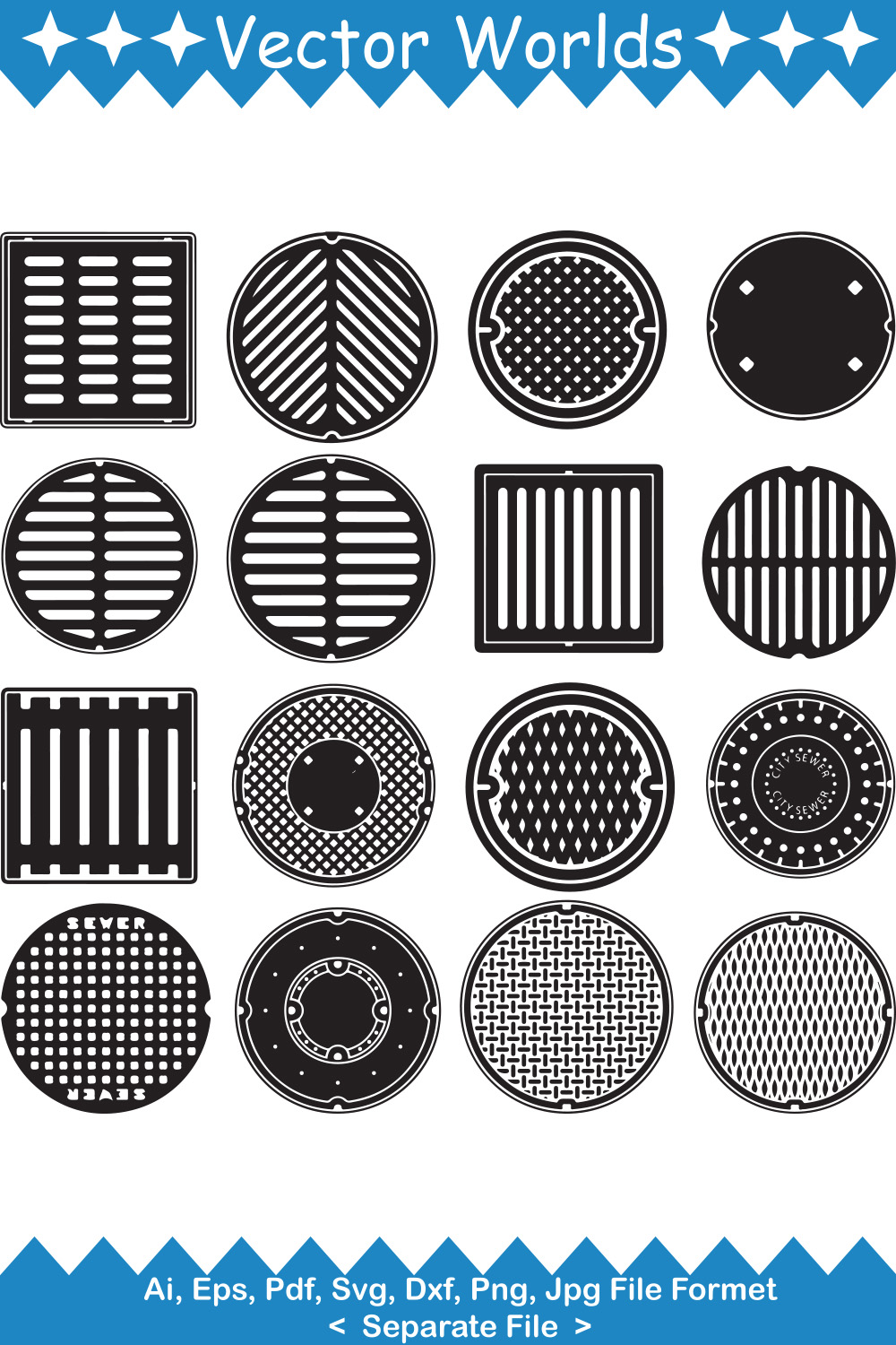 Manhole cover sewer SVG Vector Design pinterest preview image.