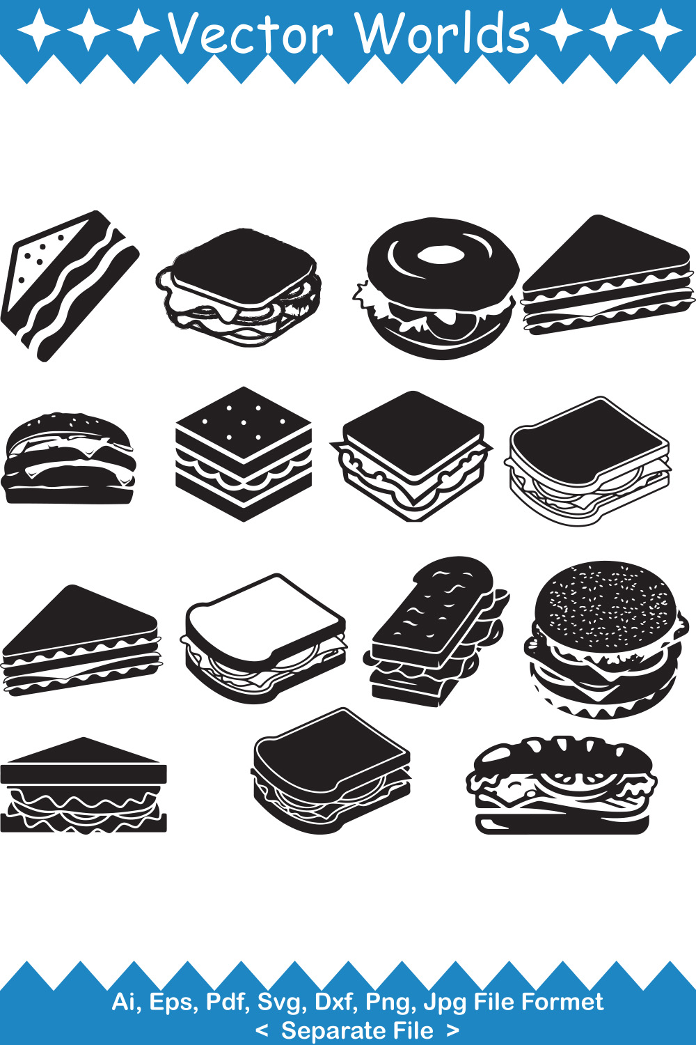 Sandwich SVG Vector Design pinterest preview image.