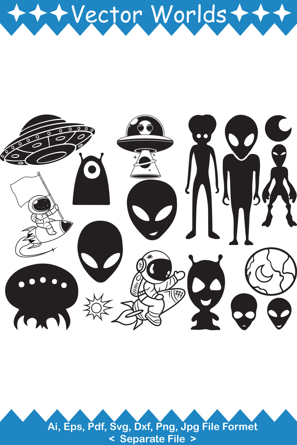 Space Creature Riding Spaceship SVG Vector Design pinterest preview image.