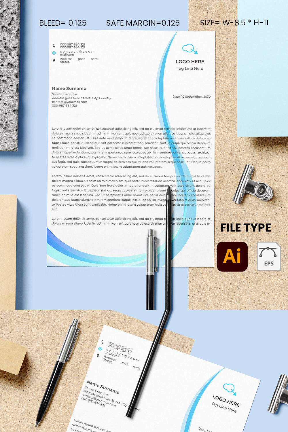 Creative Letterhead Design Template pinterest preview image.