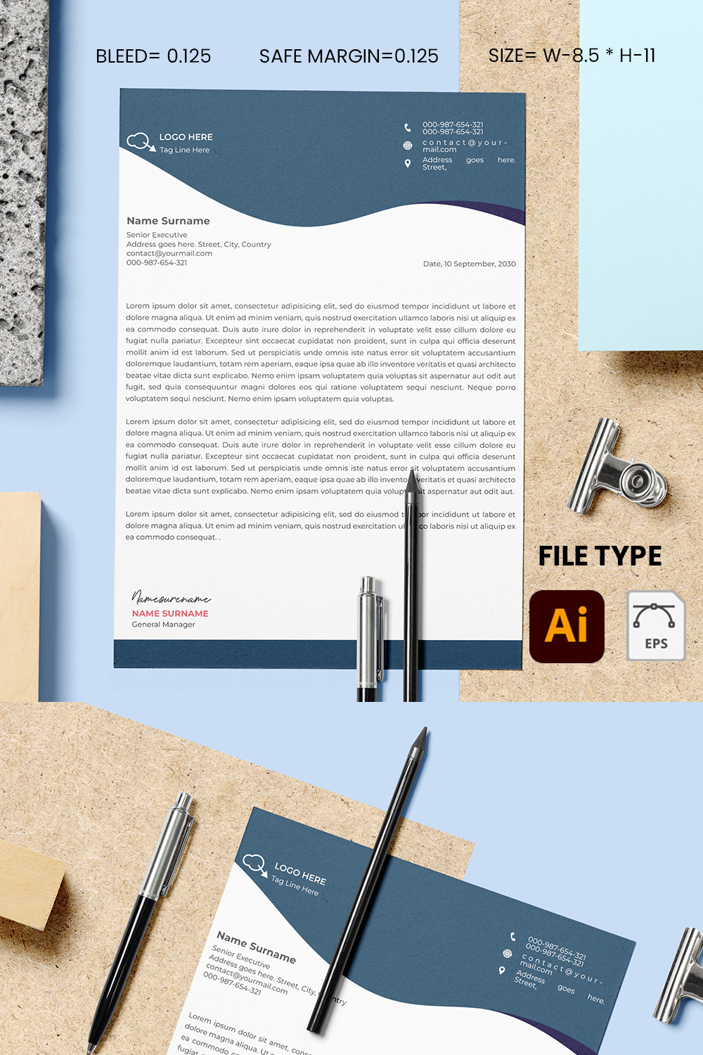 Creative Letterhead Design Template pinterest preview image.