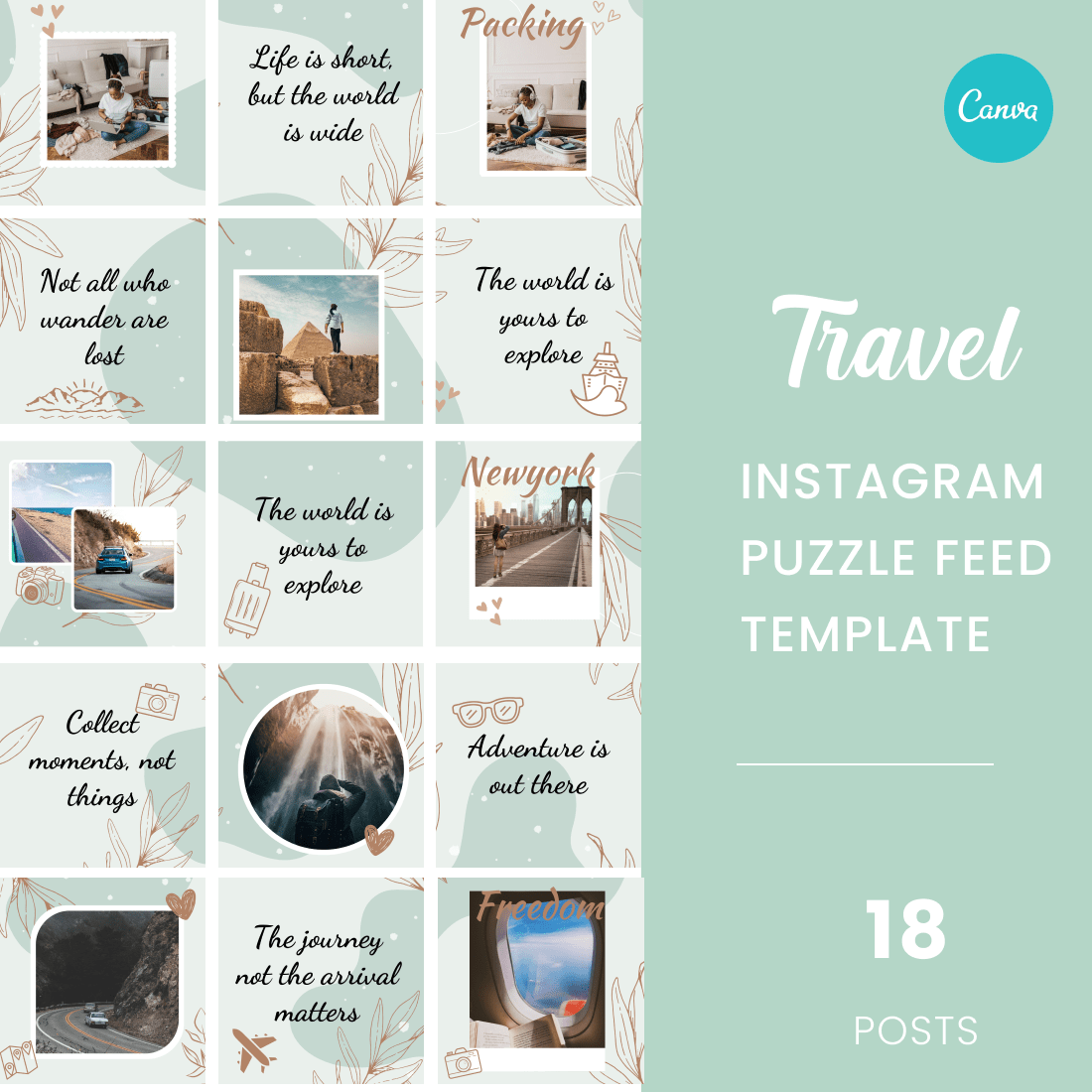 Travel Instagram Puzzle Feed Canva Template - 18 Instagram Posts cover image.
