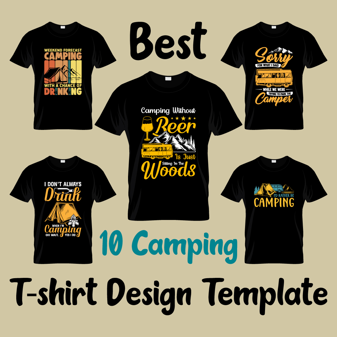 Best camping t-shirt design template with png files preview image.