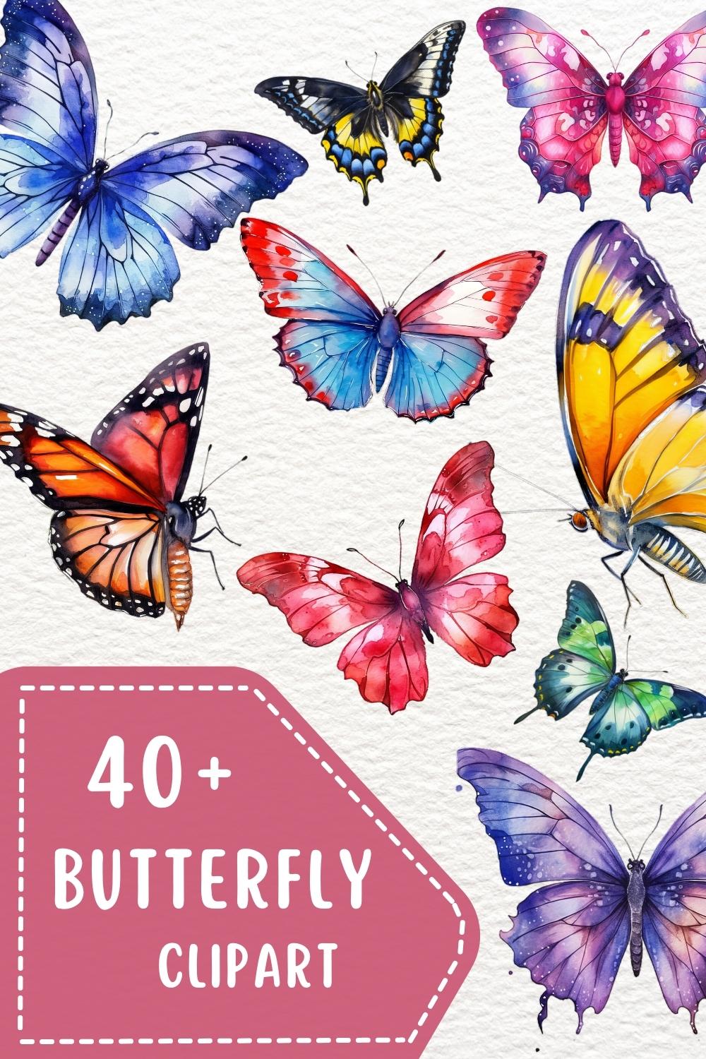 41 Watercolor Butterflies PNG, Butterfly Clipart, Transparent, Digital Paper Craft, illustrations, watercolor clipart, Digital Paper Craft pinterest preview image.
