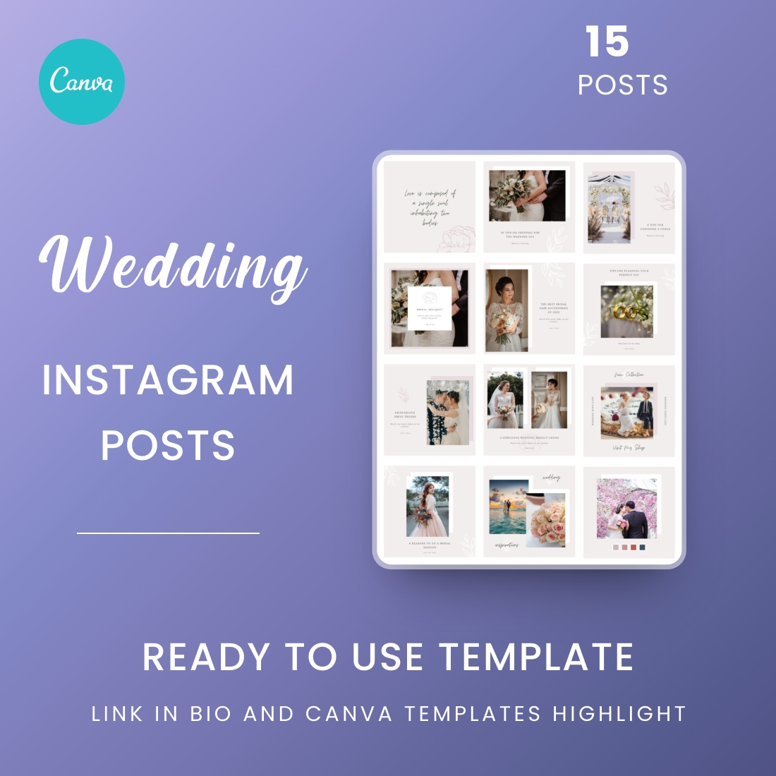 Modern Wedding Canva Template - 15 Instagram Posts cover image.