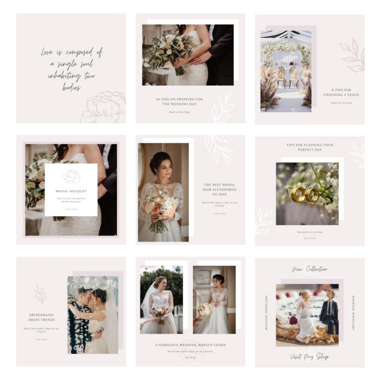 Modern Wedding Canva Template - 15 Instagram Posts - MasterBundles