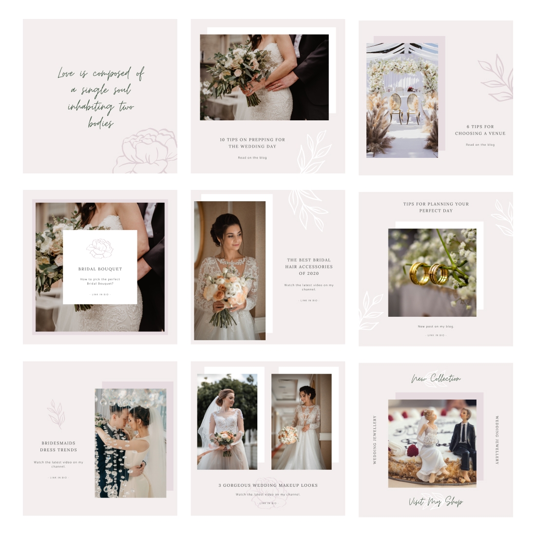 Modern Wedding Canva Template - 15 Instagram Posts preview image.