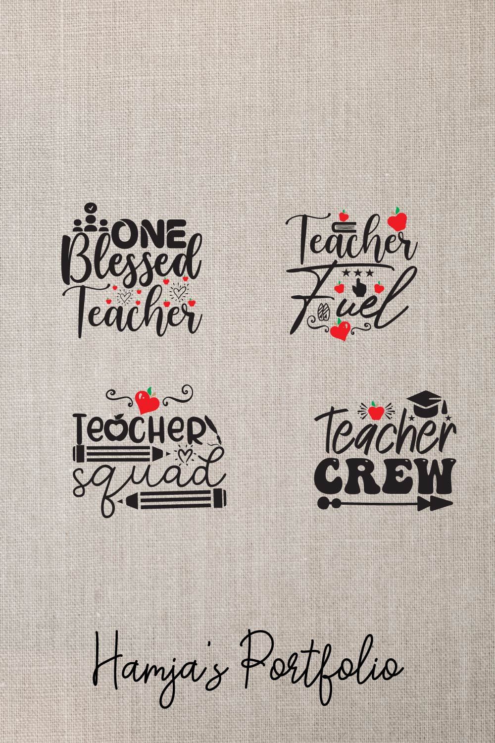 Teacher Typography Vector Bundle pinterest preview image.