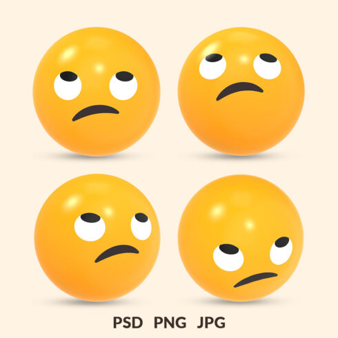 3D rendered social media icon Eyes Rolling face or confused emoji reaction with different view cover image.