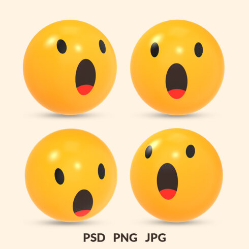 3D rendered social media iconwow emoji reaction with different view cover image.