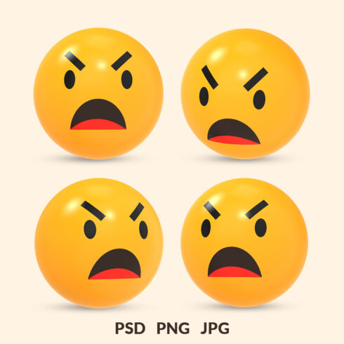 3D rendered social media icon of angry emoji reaction with different view cover image.
