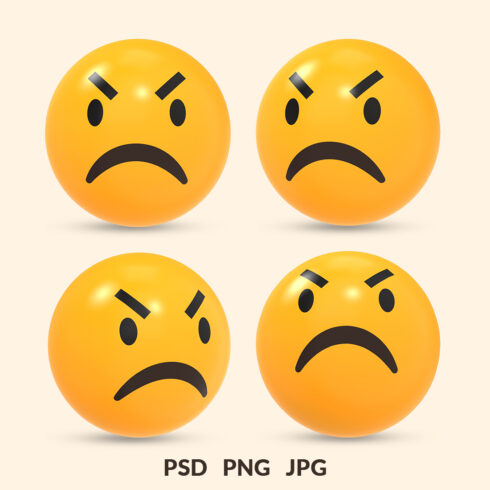 3D rendered social media icon of angry emoji reaction with different view cover image.