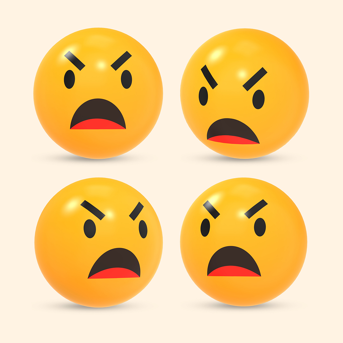 3D rendered social media icon of angry emoji reaction with different view preview image.