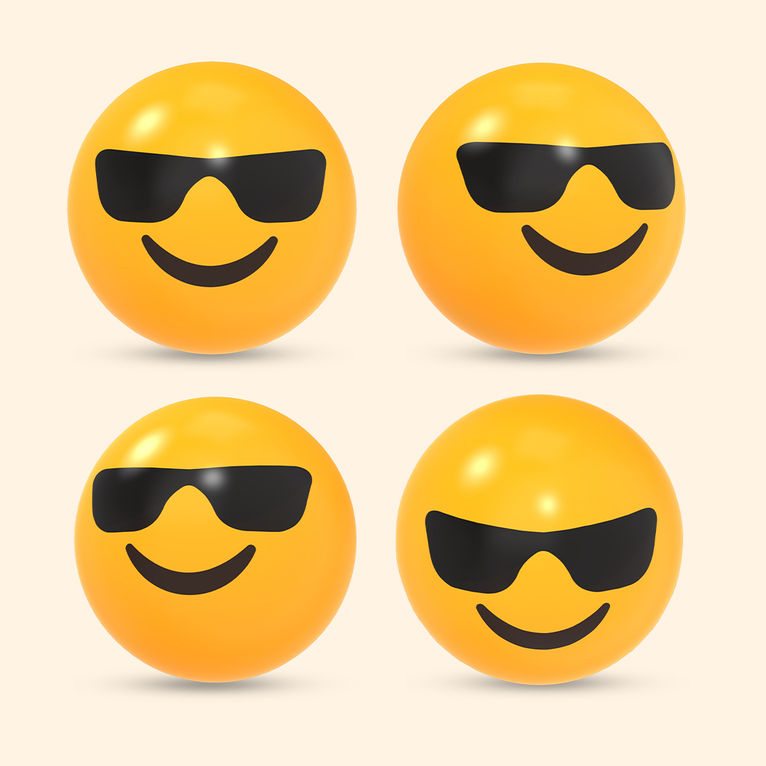 3D rendered social media icon of sunglass or cool emoji reaction with different view preview image.