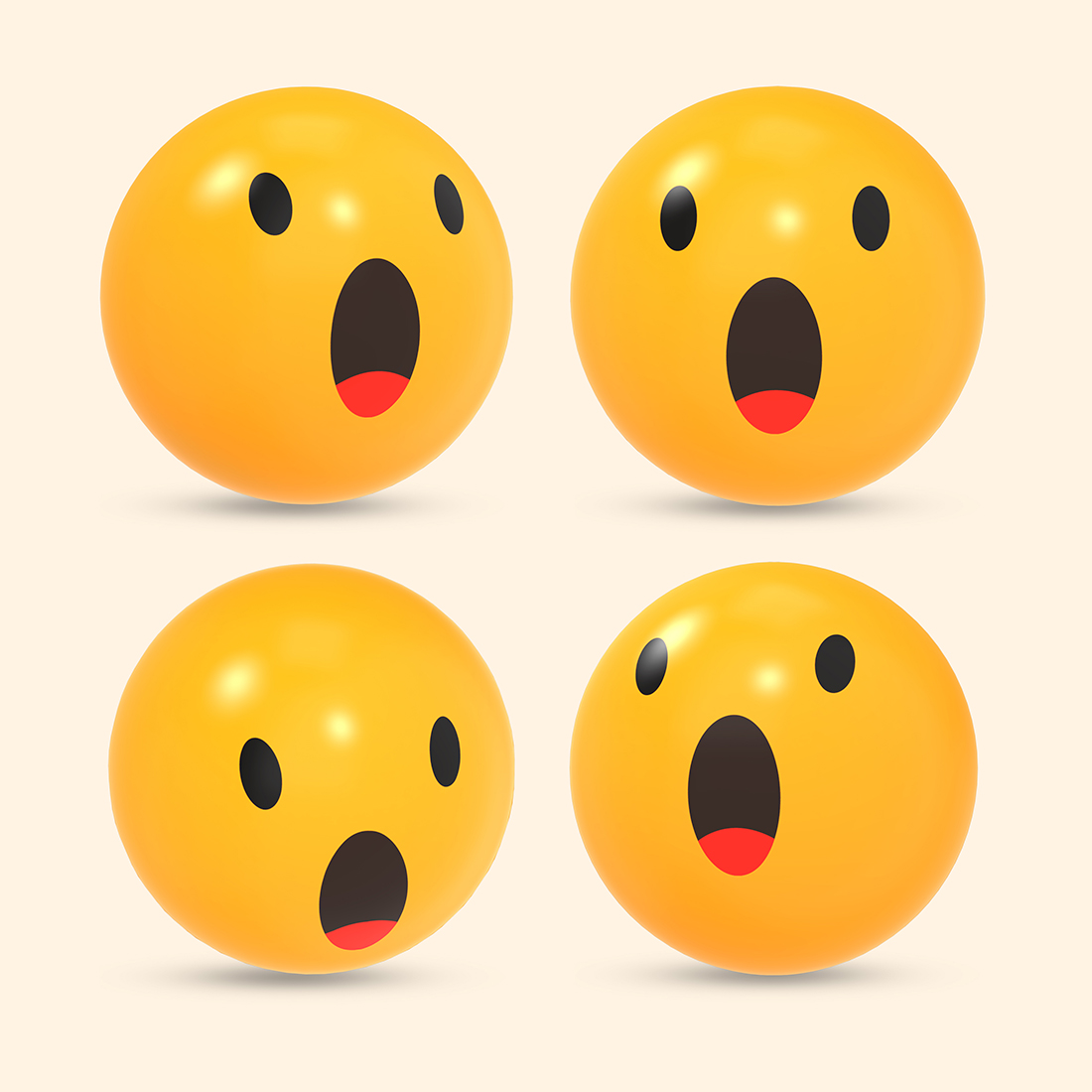 3D rendered social media iconwow emoji reaction with different view preview image.