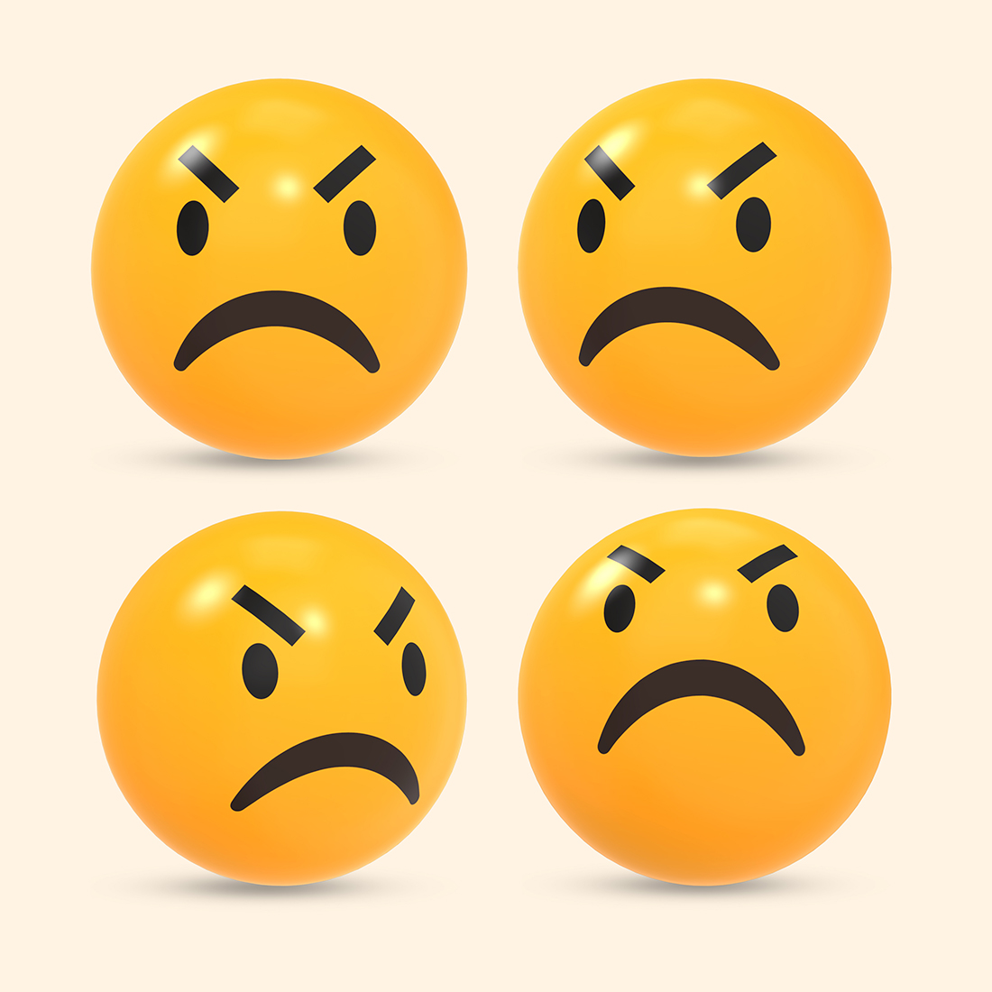 3D rendered social media icon of angry emoji reaction with different view preview image.