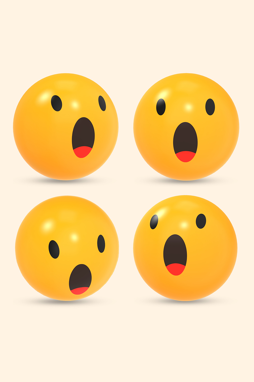 3D rendered social media iconwow emoji reaction with different view pinterest preview image.