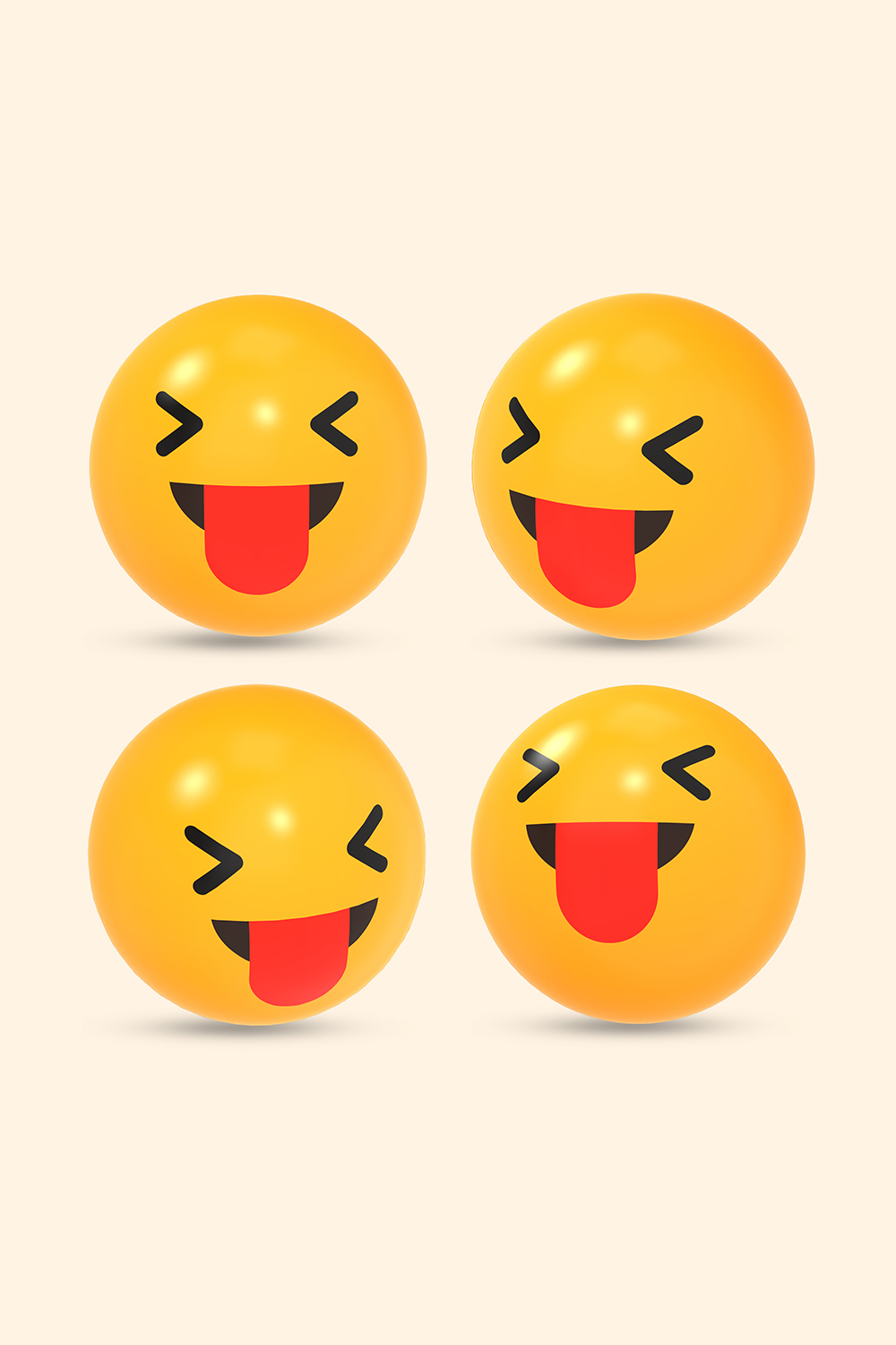 3D rendered social media icon of squinting Face with tongue out emoji reaction with different view pinterest preview image.