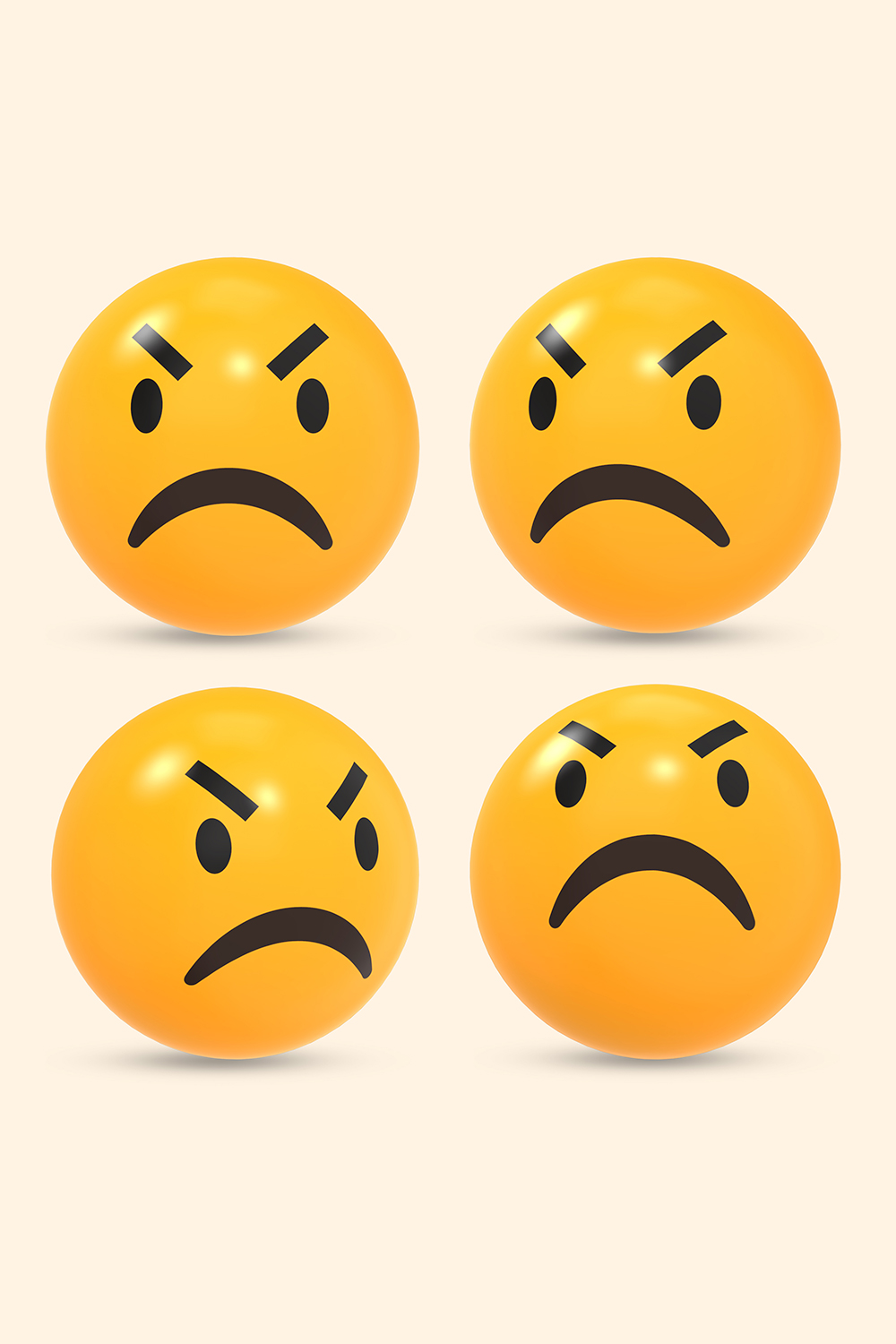 3D rendered social media icon of angry emoji reaction with different view pinterest preview image.