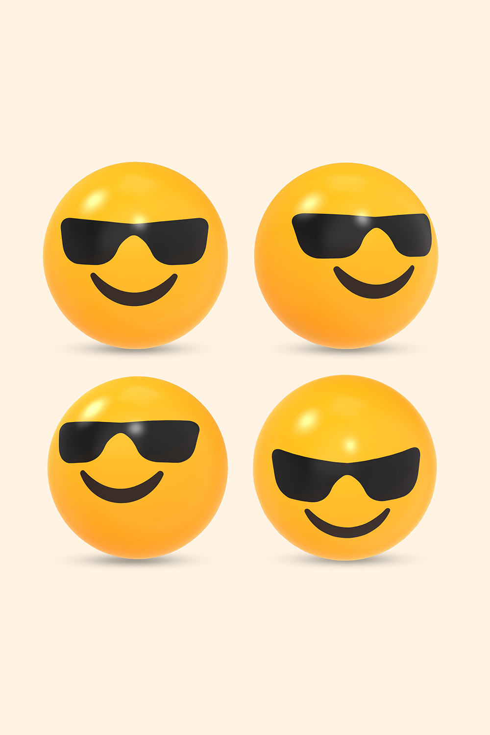 3D rendered social media icon of sunglass or cool emoji reaction with different view pinterest preview image.