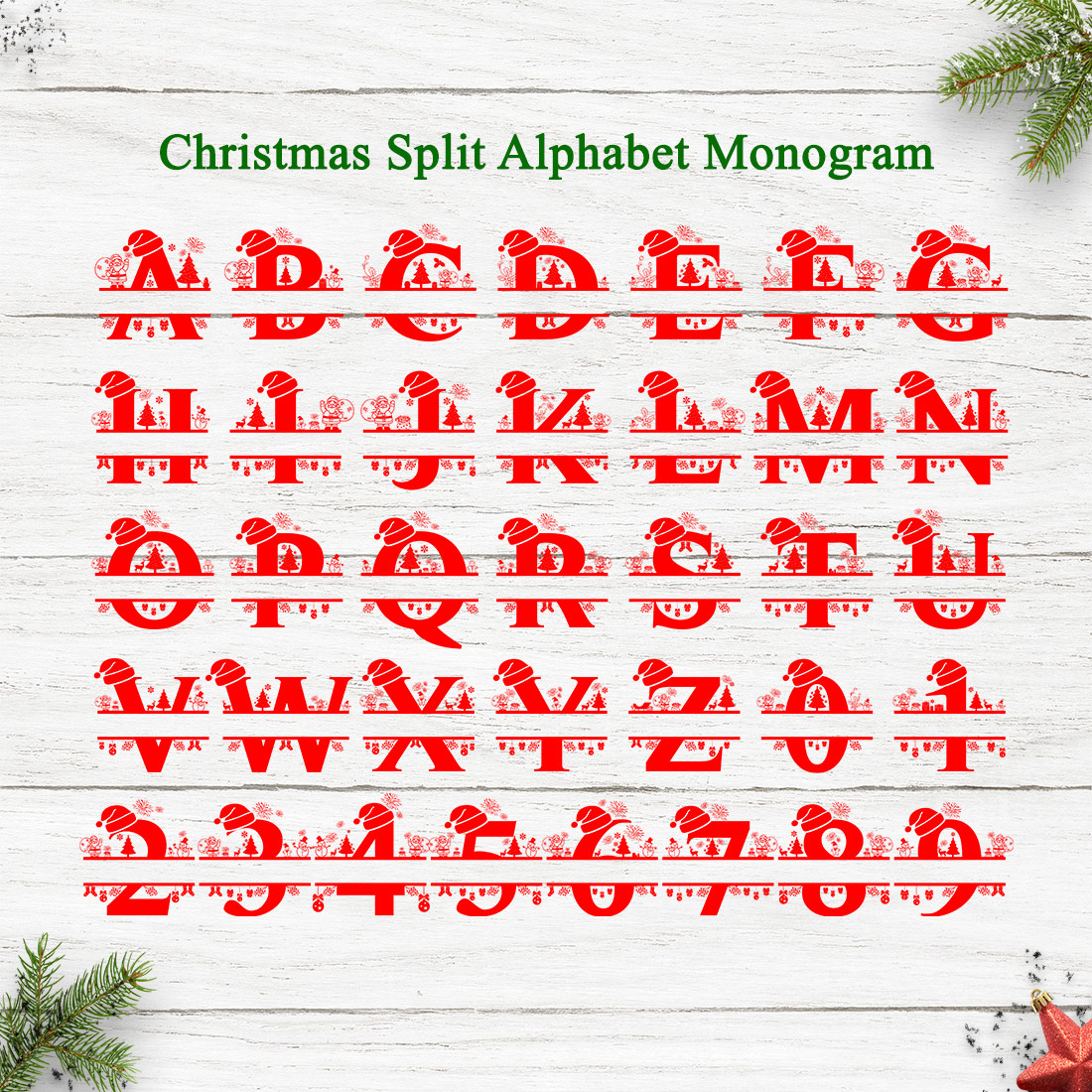 Christmas Monogram, Silhouette with Christmas symbols, Christmas logo, Christmas Design for Print, Screen Print T-Shirt preview image.
