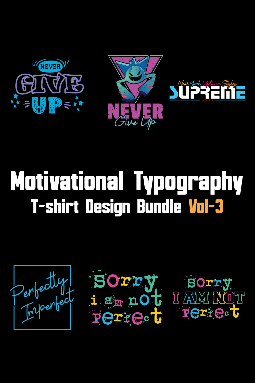 Motivational Typography T-shirt Design Bundle Vol-3 pinterest preview image.