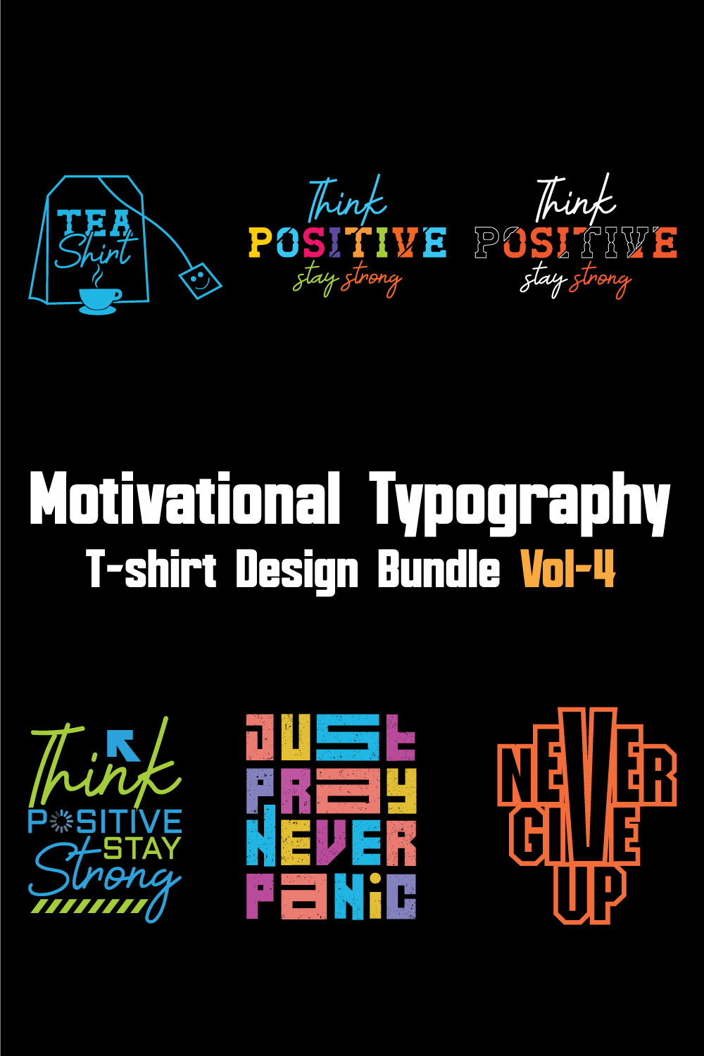 Motivational Typography T-shirt Design Bundle Vol-4 pinterest preview image.