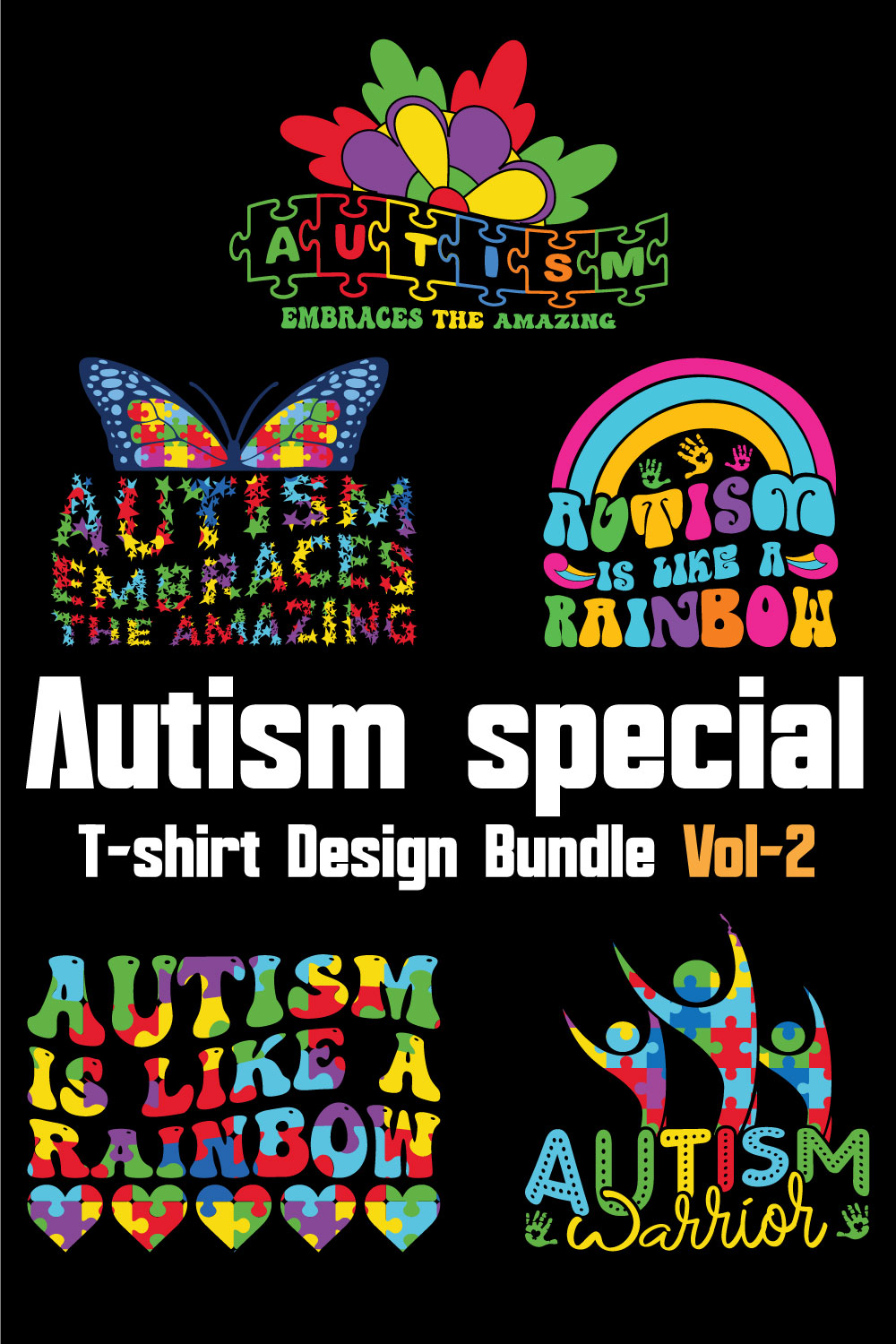 Autism Special T-shirt Design Bundle Vol-2 pinterest preview image.