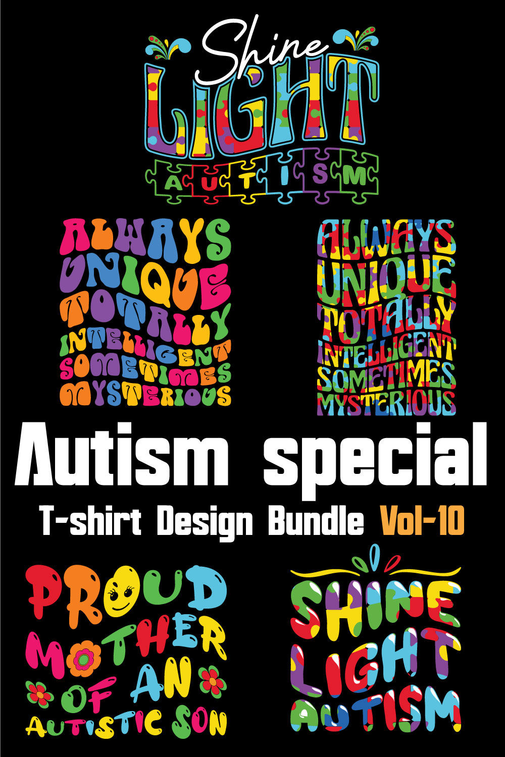 Autism Special T-shirt Design Bundle Vol-10 pinterest preview image.