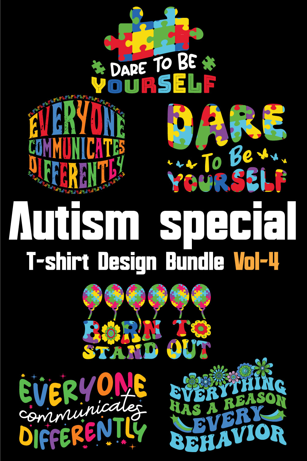 Autism Special T-shirt Design Bundle Vol-4 pinterest preview image.
