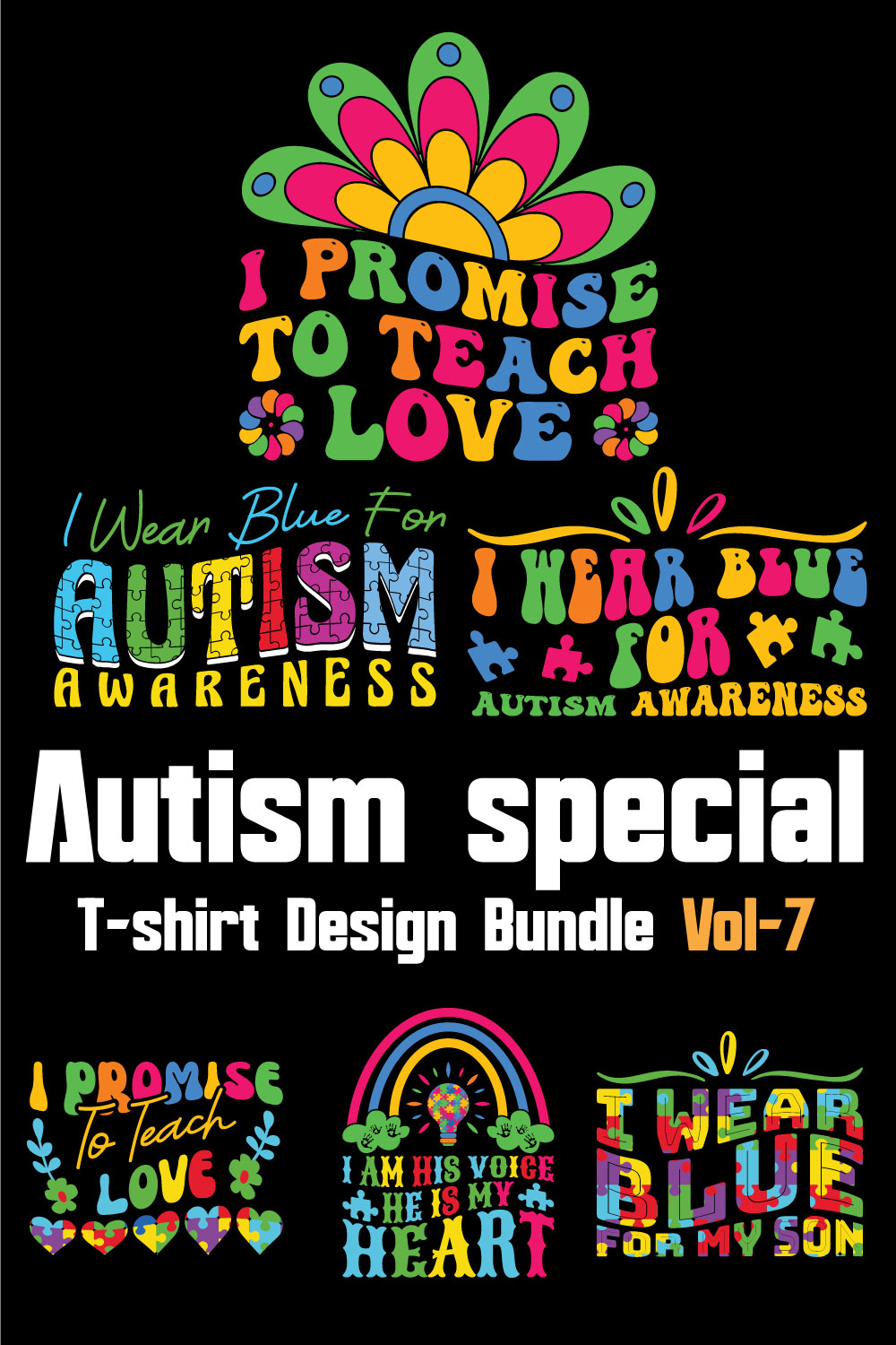 Autism Special T-shirt Design Bundle Vol-7 pinterest preview image.
